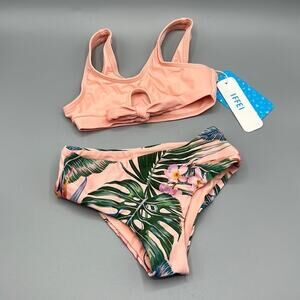 NWT Reversible Toddler Girls Swimsuit 2T Pink Green Coniferous Floral Print